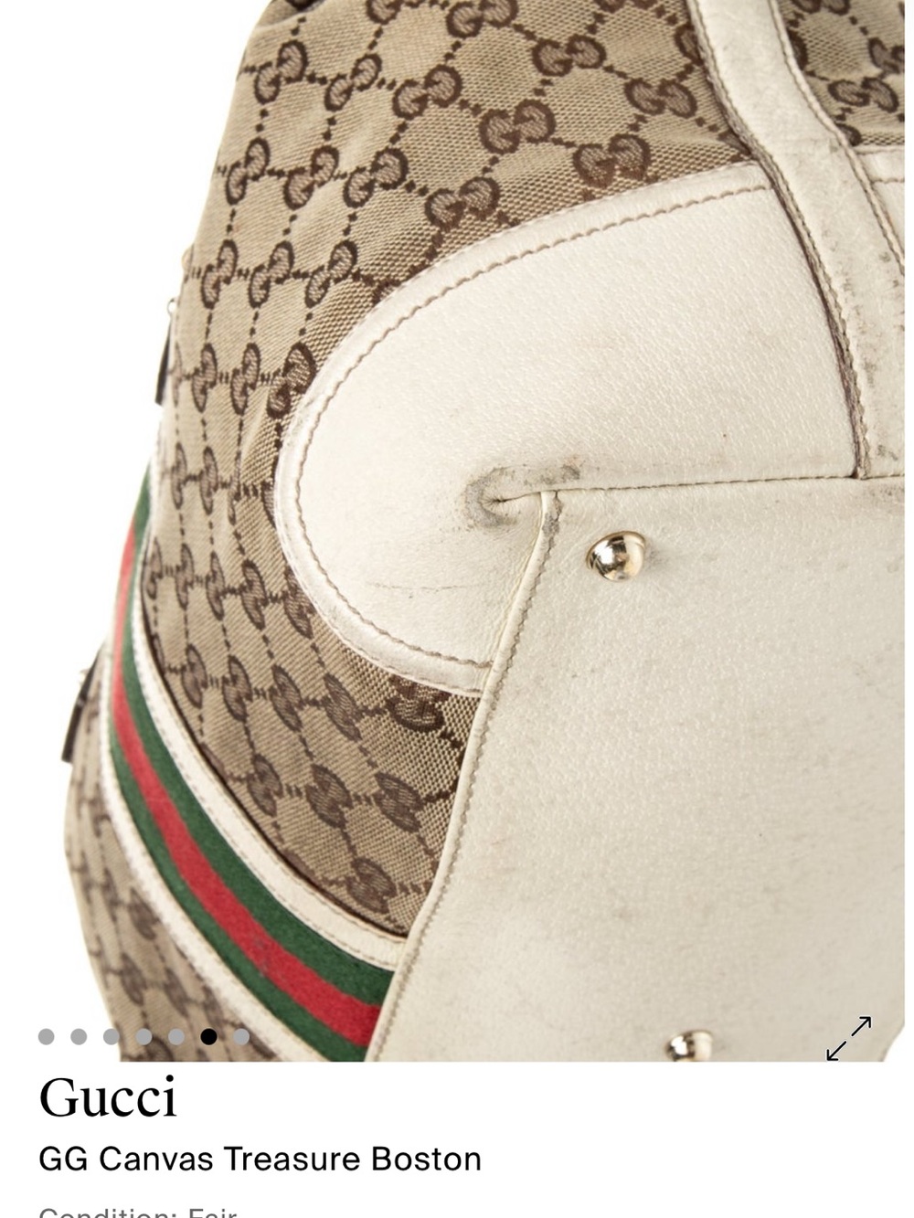 AUTHENTIC Gucci Beige GG Canvas Tote with Green-Red Web Stripe - Picture 5 of 7